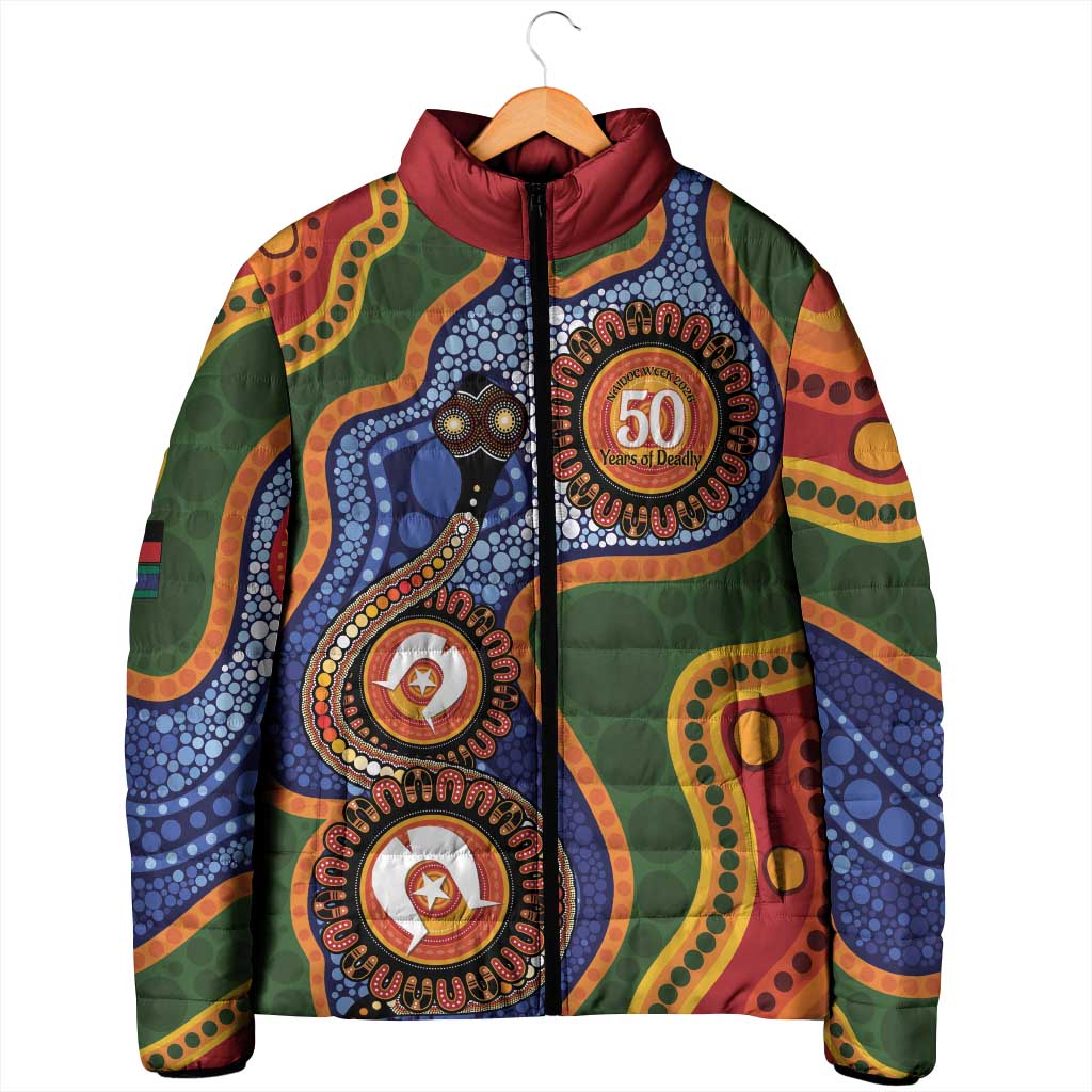 Australia NAIDOC Week 2026 Padded Jacket 50 Years of Deadly Dhari Snake Aboriginal Art