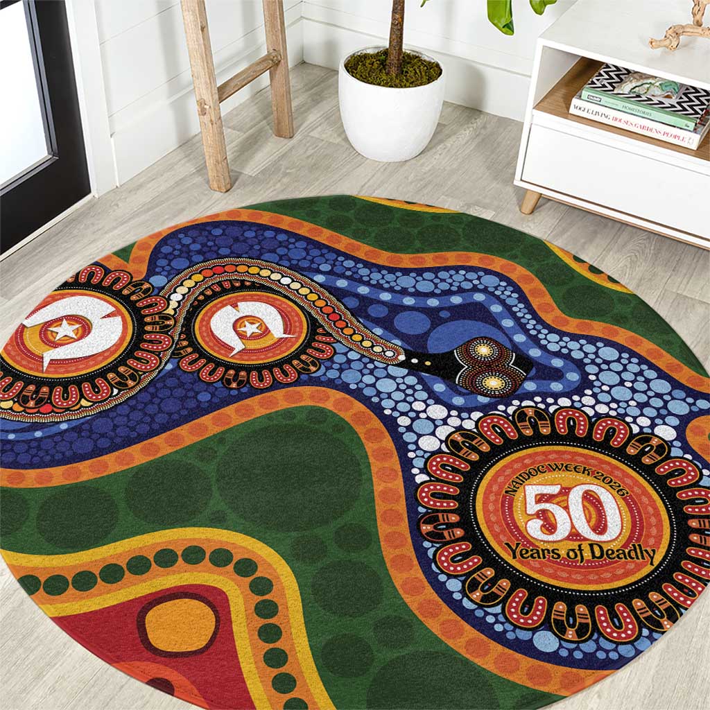 Australia NAIDOC Week 2026 Round Carpet 50 Years of Deadly Dhari Snake Aboriginal Art