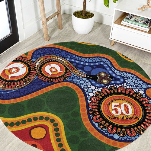 Australia NAIDOC Week 2026 Round Carpet 50 Years of Deadly Dhari Snake Aboriginal Art