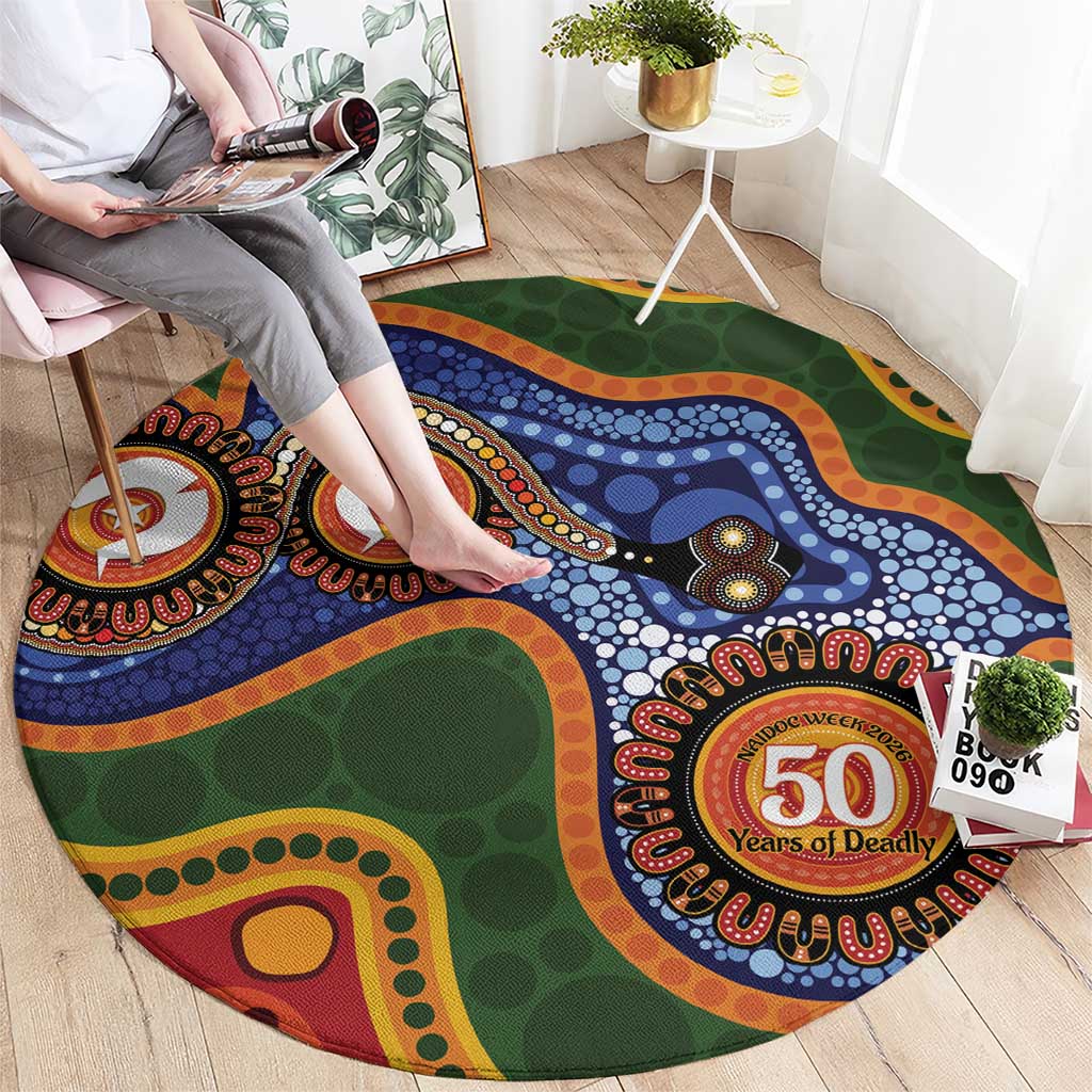 Australia NAIDOC Week 2026 Round Carpet 50 Years of Deadly Dhari Snake Aboriginal Art
