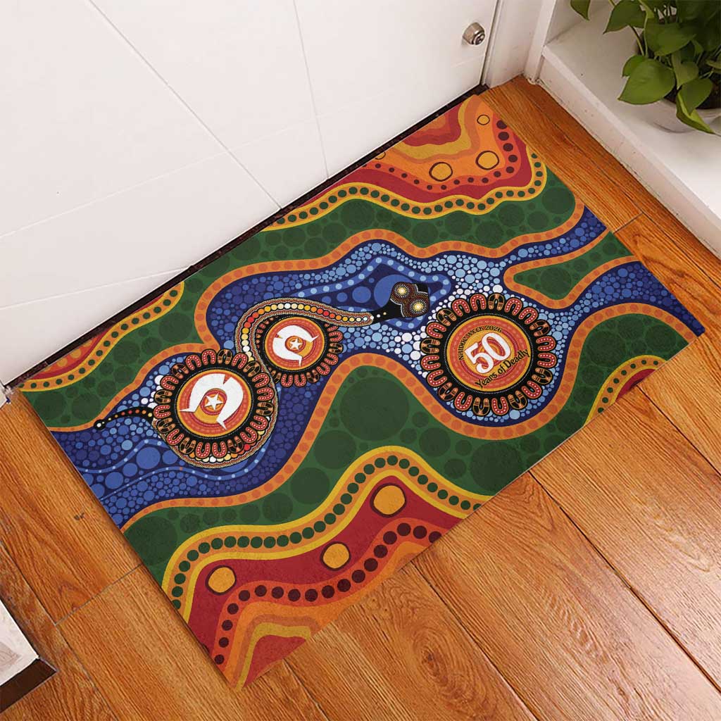 Australia NAIDOC Week 2026 Rubber Doormat 50 Years of Deadly Dhari Snake Aboriginal Art