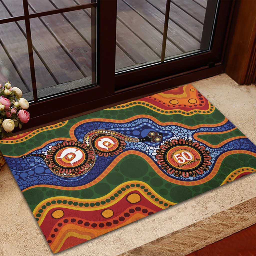 Australia NAIDOC Week 2026 Rubber Doormat 50 Years of Deadly Dhari Snake Aboriginal Art