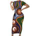 Australia NAIDOC Week 2026 Short Sleeve Bodycon Dress 50 Years of Deadly Dhari Snake Aboriginal Art