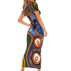 Australia NAIDOC Week 2026 Short Sleeve Bodycon Dress 50 Years of Deadly Dhari Snake Aboriginal Art