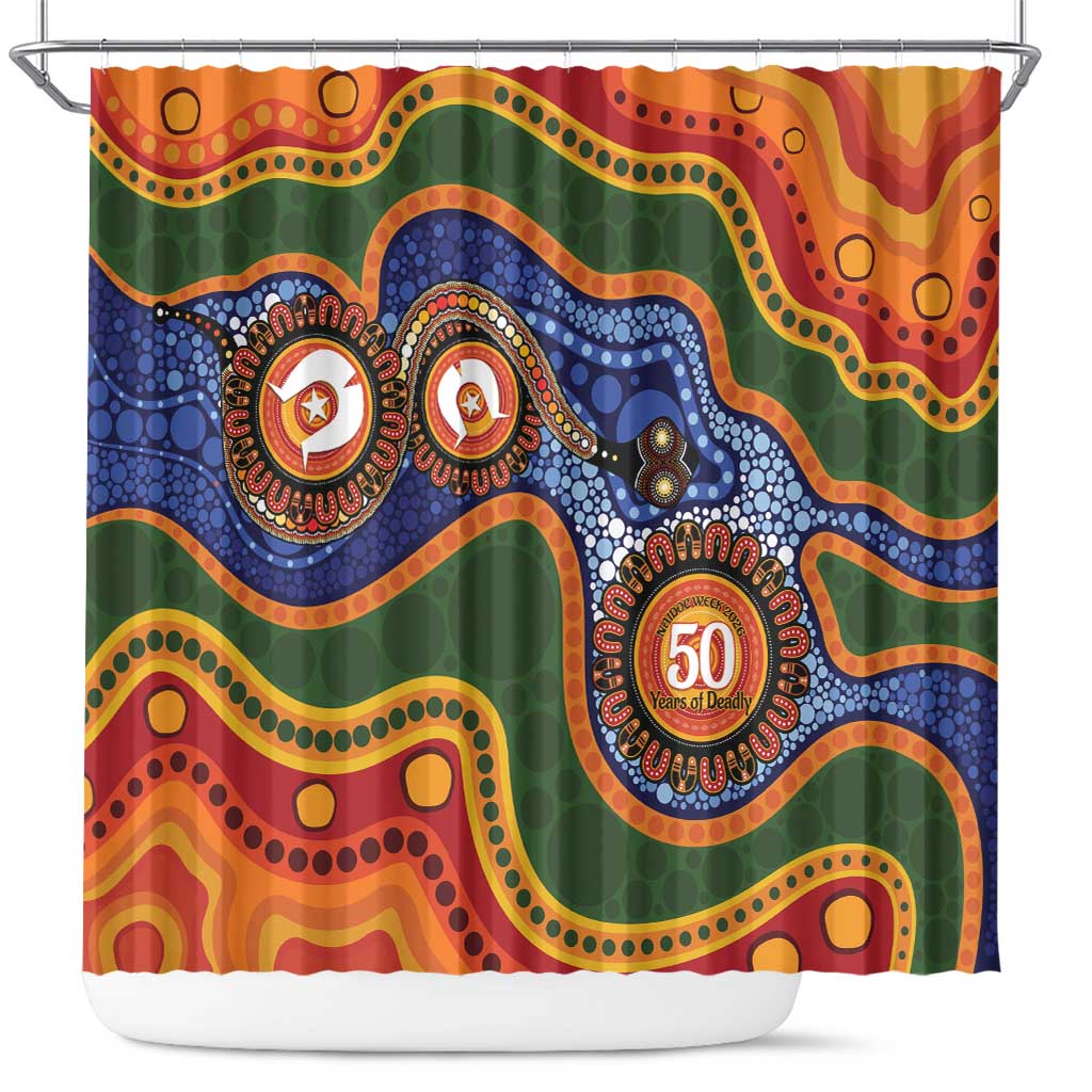 Australia NAIDOC Week 2026 Shower Curtain 50 Years of Deadly Dhari Snake Aboriginal Art