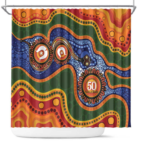 Australia NAIDOC Week 2026 Shower Curtain 50 Years of Deadly Dhari Snake Aboriginal Art