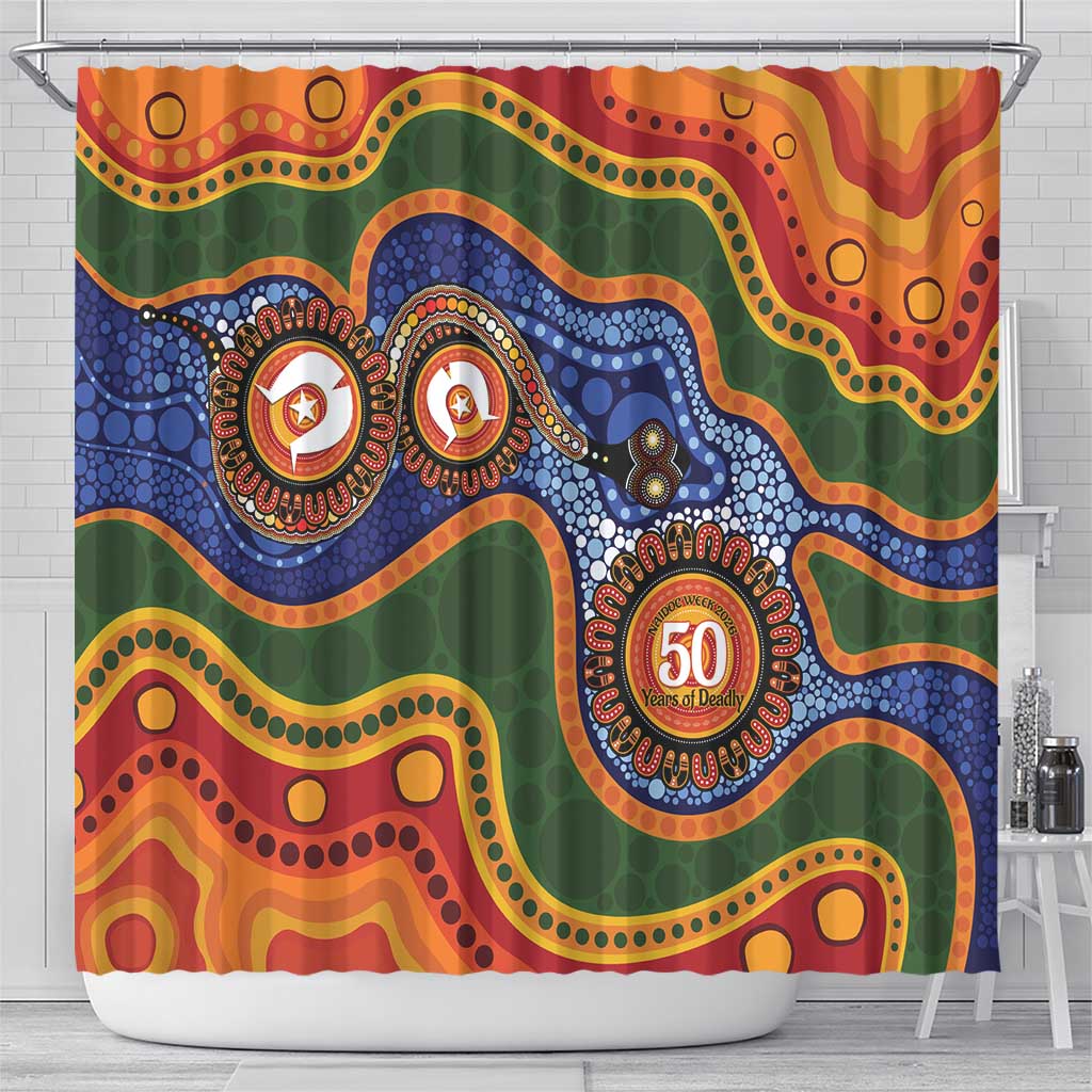 Australia NAIDOC Week 2026 Shower Curtain 50 Years of Deadly Dhari Snake Aboriginal Art