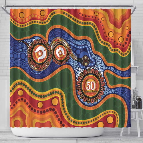 Australia NAIDOC Week 2026 Shower Curtain 50 Years of Deadly Dhari Snake Aboriginal Art