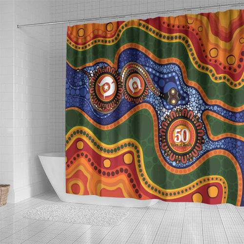 Australia NAIDOC Week 2026 Shower Curtain 50 Years of Deadly Dhari Snake Aboriginal Art