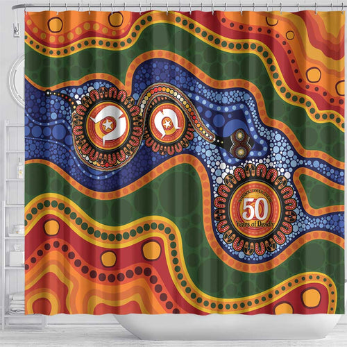 Australia NAIDOC Week 2026 Shower Curtain 50 Years of Deadly Dhari Snake Aboriginal Art