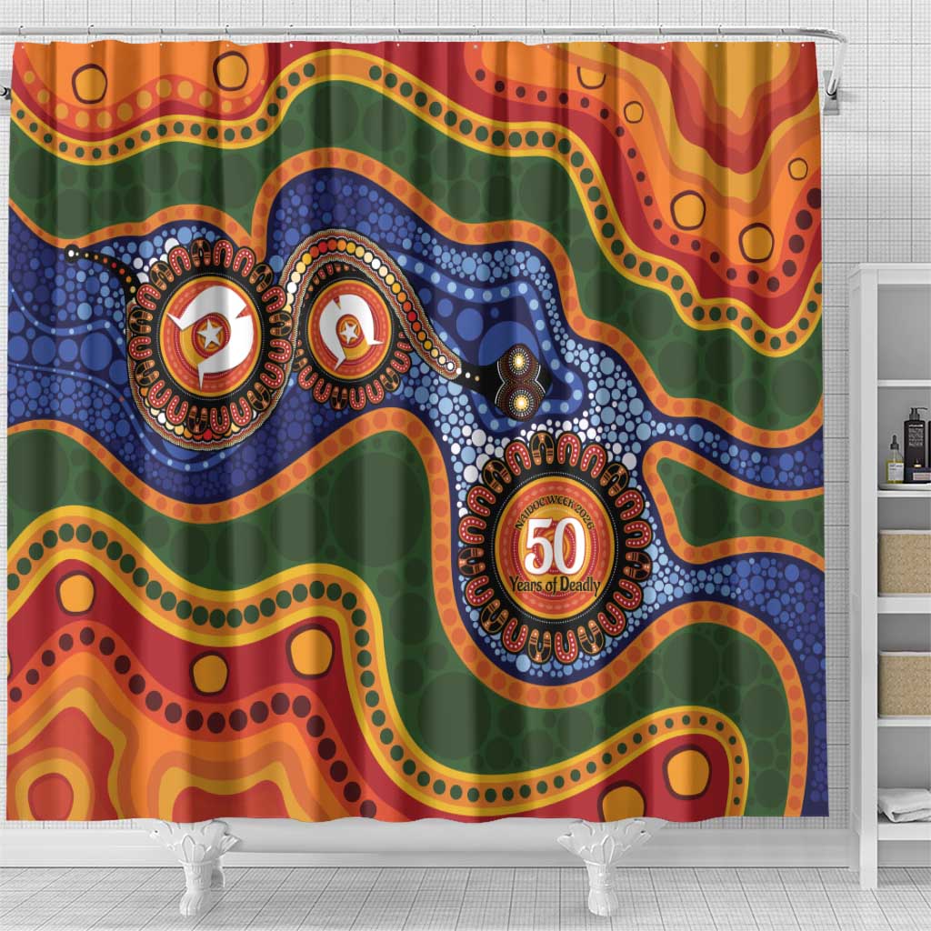 Australia NAIDOC Week 2026 Shower Curtain 50 Years of Deadly Dhari Snake Aboriginal Art