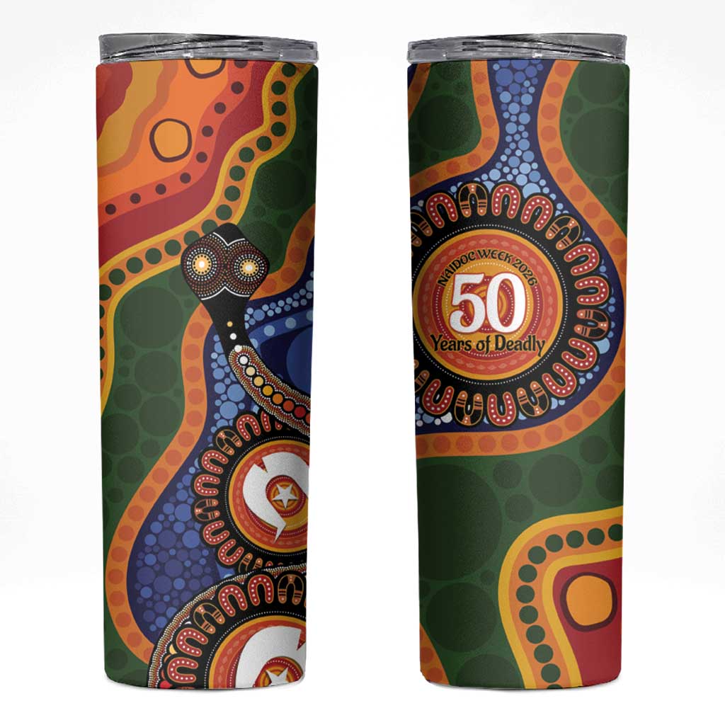 Australia NAIDOC Week 2026 Skinny Tumbler 50 Years of Deadly Dhari Snake Aboriginal Art