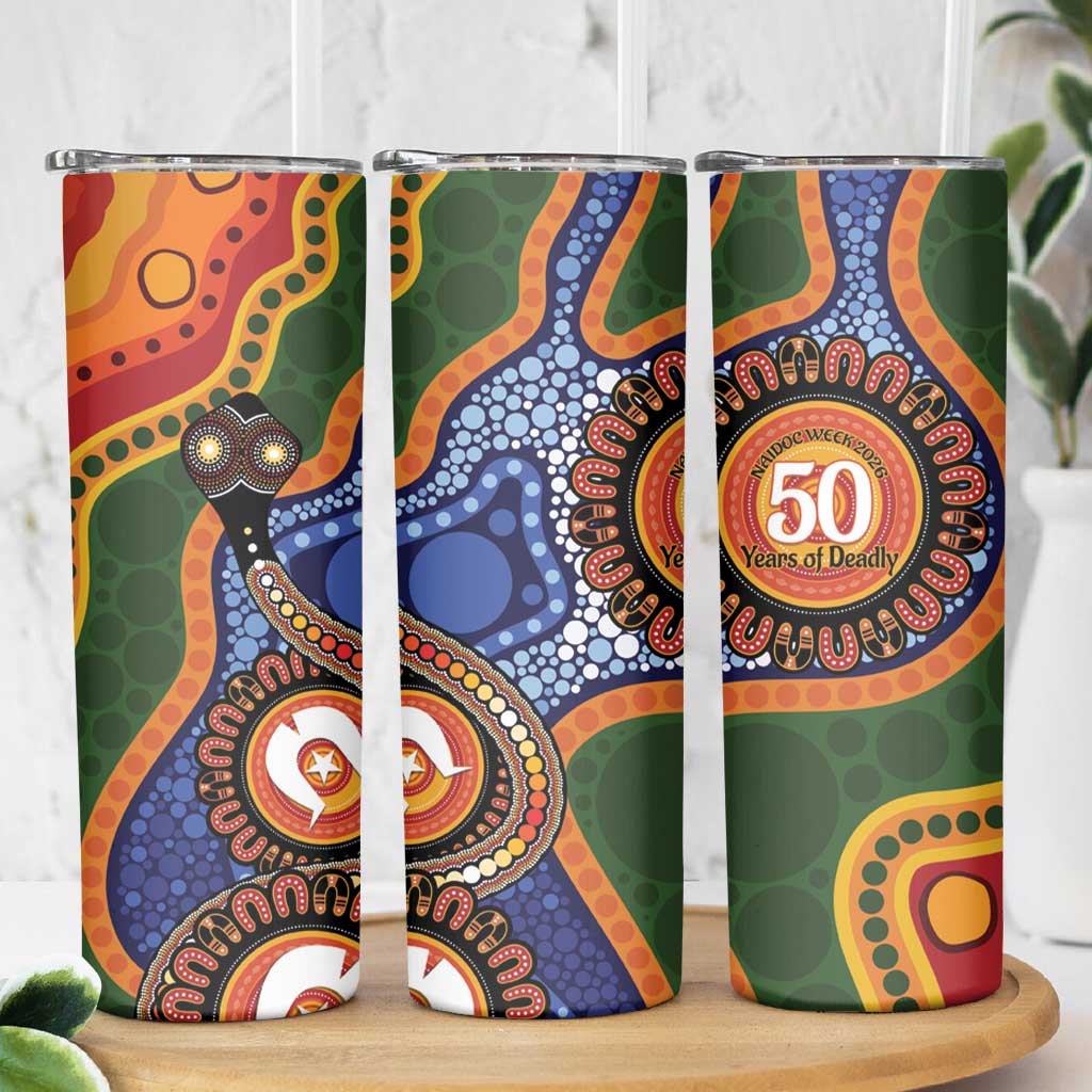 Australia NAIDOC Week 2026 Skinny Tumbler 50 Years of Deadly Dhari Snake Aboriginal Art
