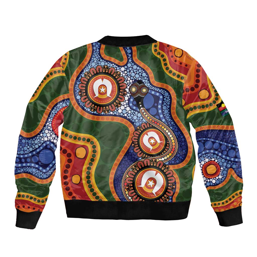 Australia NAIDOC Week 2026 Sleeve Zip Bomber Jacket 50 Years of Deadly Dhari Snake Aboriginal Art
