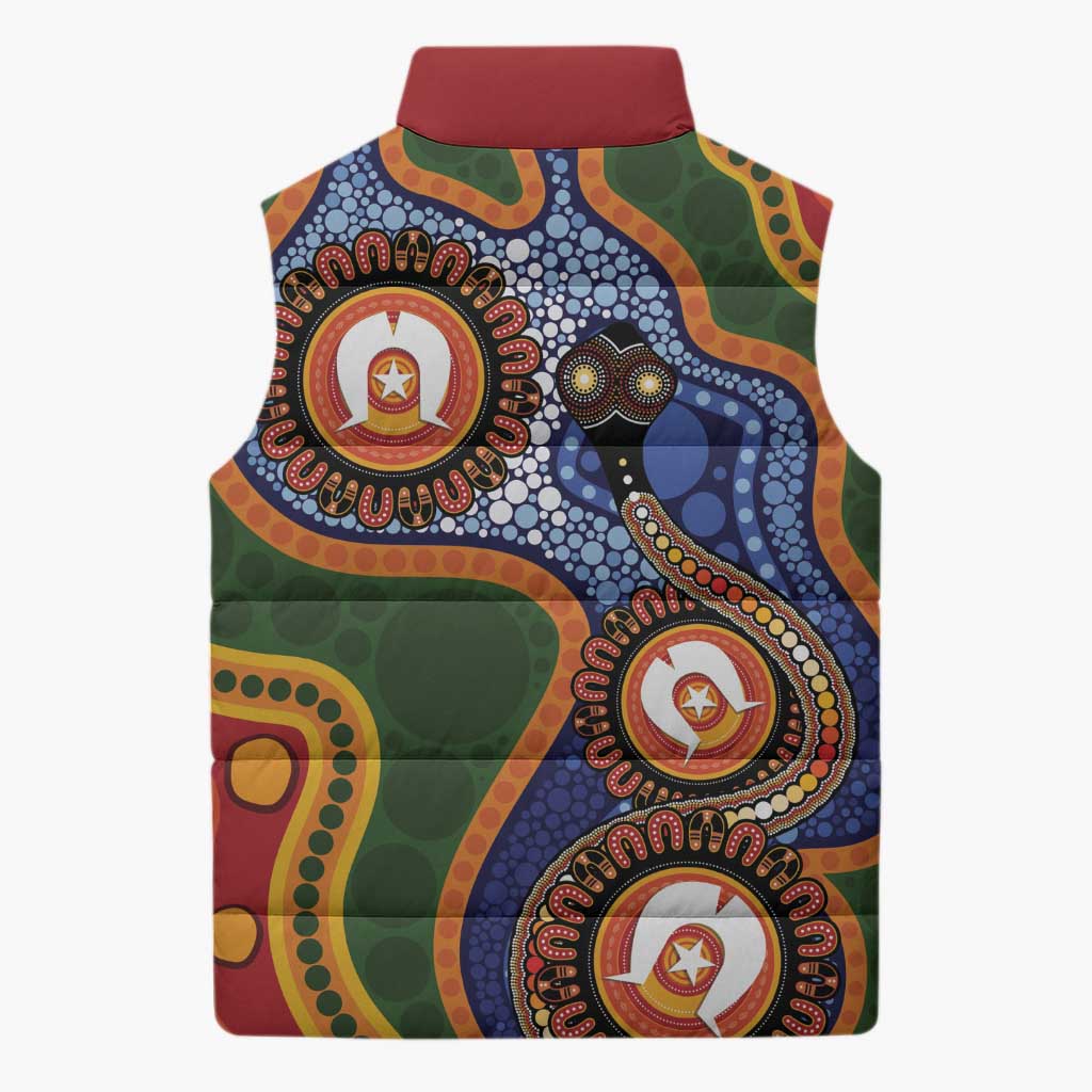 Australia NAIDOC Week 2026 Sleeveless Puffer Jacket 50 Years of Deadly Dhari Snake Aboriginal Art