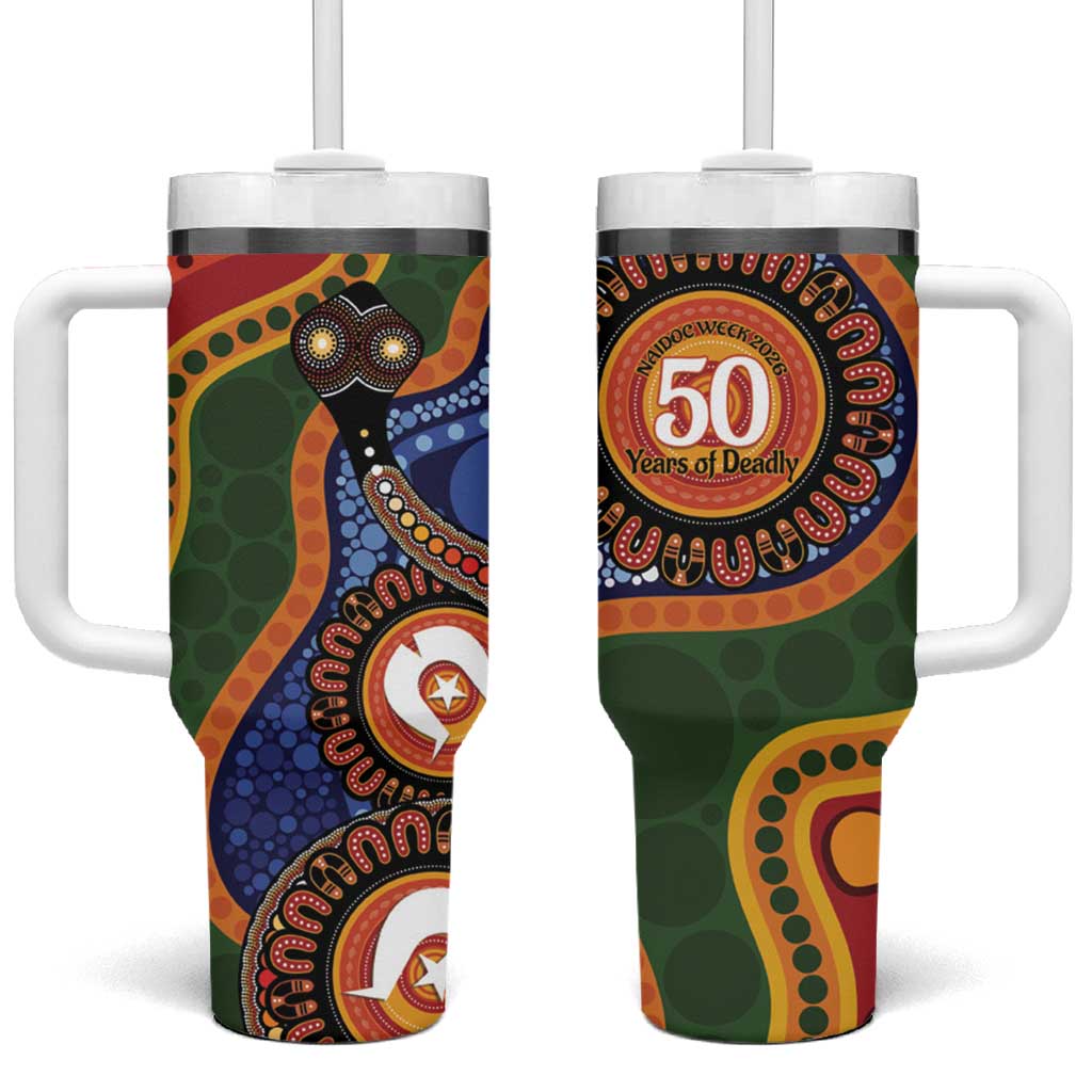 Australia NAIDOC Week 2026 Tumbler With Handle 50 Years of Deadly Dhari Snake Aboriginal Art