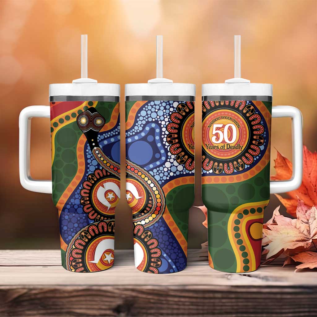 Australia NAIDOC Week 2026 Tumbler With Handle 50 Years of Deadly Dhari Snake Aboriginal Art