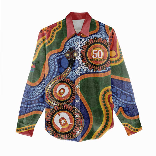 Australia NAIDOC Week 2026 Women Casual Shirt 50 Years of Deadly Dhari Snake Aboriginal Art
