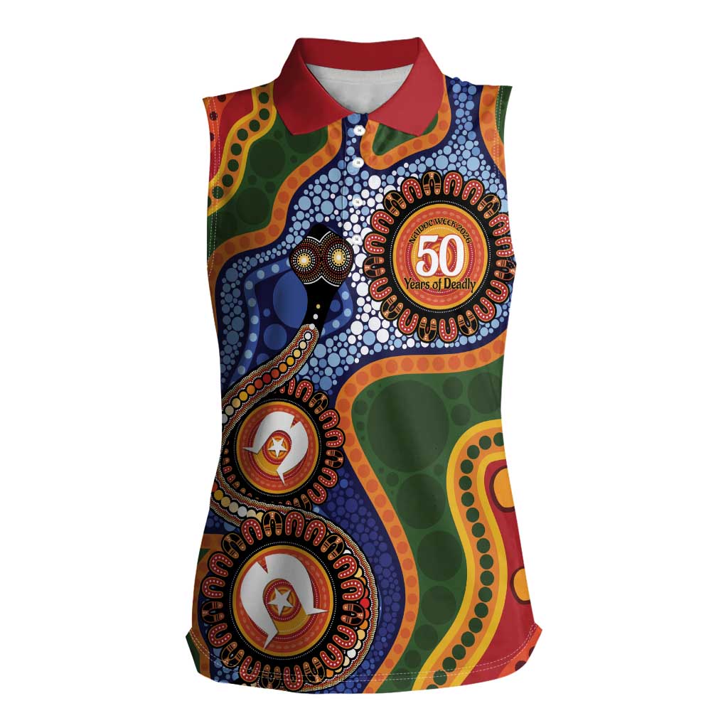 Australia NAIDOC Week 2026 Women Sleeveless Polo Shirt 50 Years of Deadly Dhari Snake Aboriginal Art