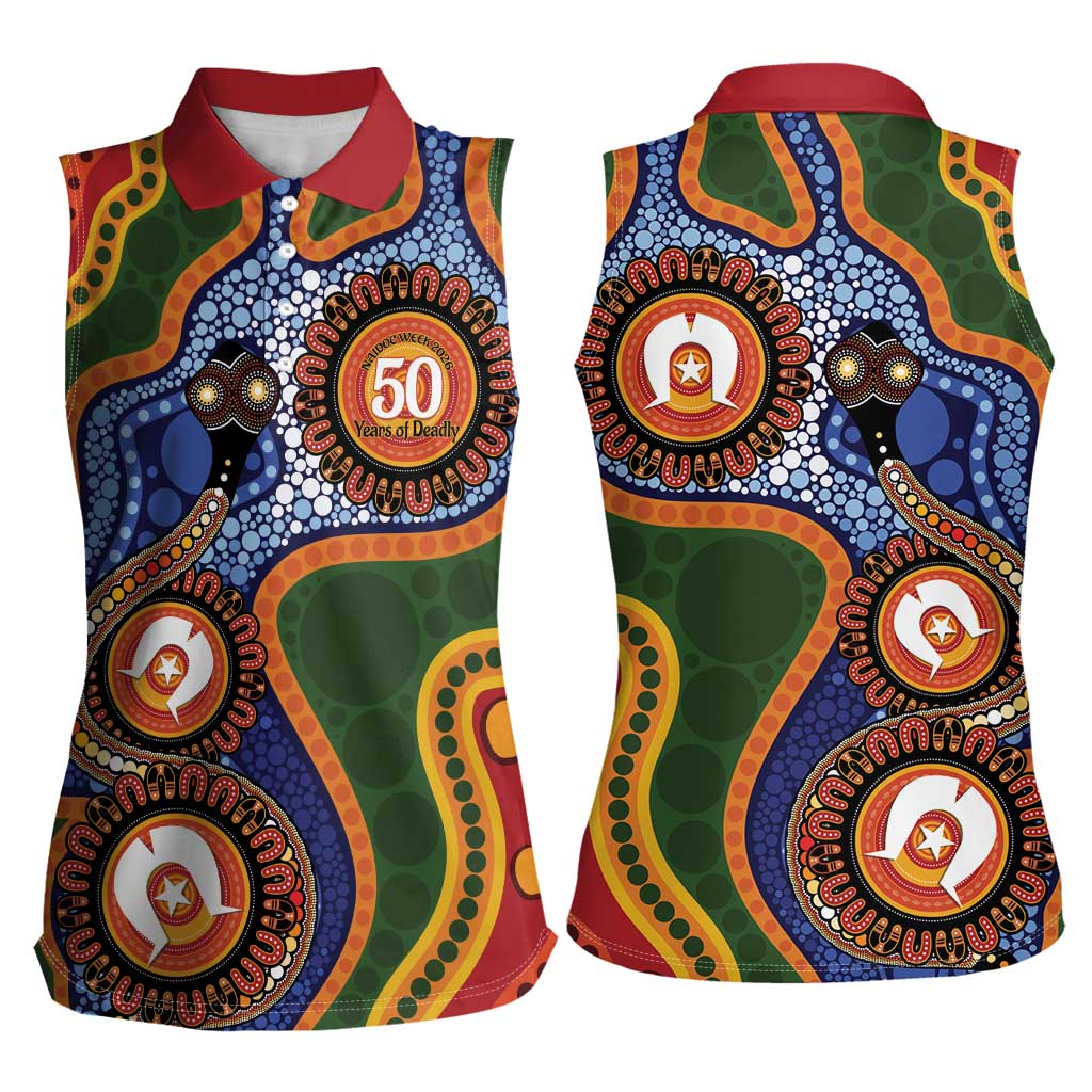 Australia NAIDOC Week 2026 Women Sleeveless Polo Shirt 50 Years of Deadly Dhari Snake Aboriginal Art