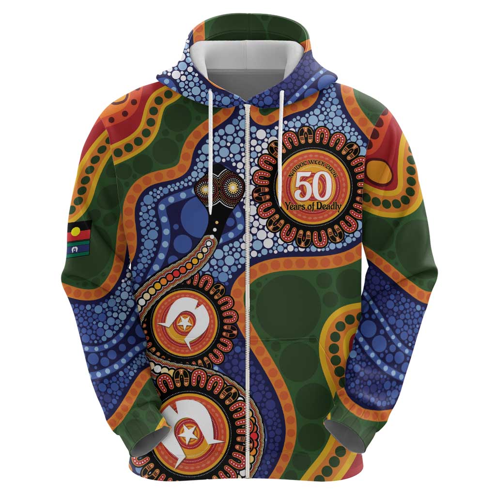 Australia NAIDOC Week 2026 Zip Hoodie 50 Years of Deadly Dhari Snake Aboriginal Art