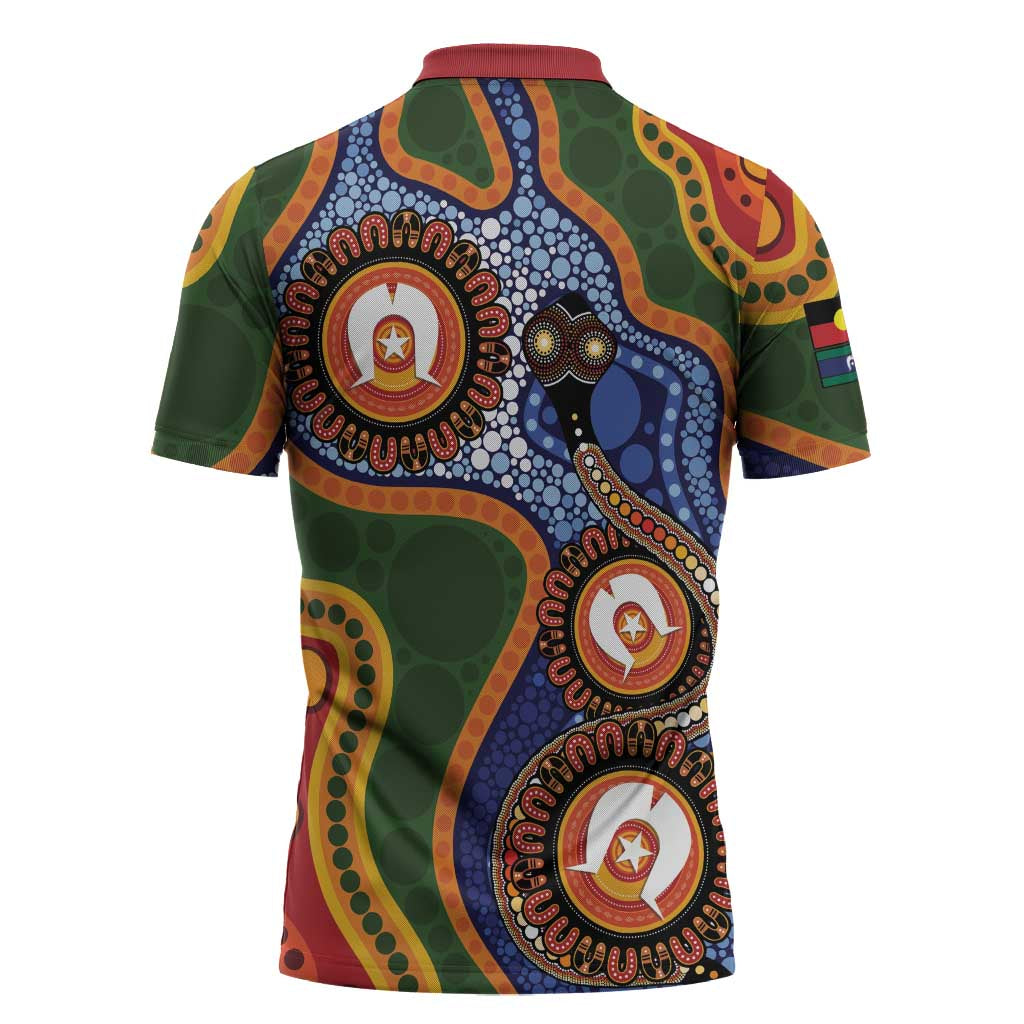 Australia NAIDOC Week 2026 Zipper Polo Shirt 50 Years of Deadly Dhari Snake Aboriginal Art