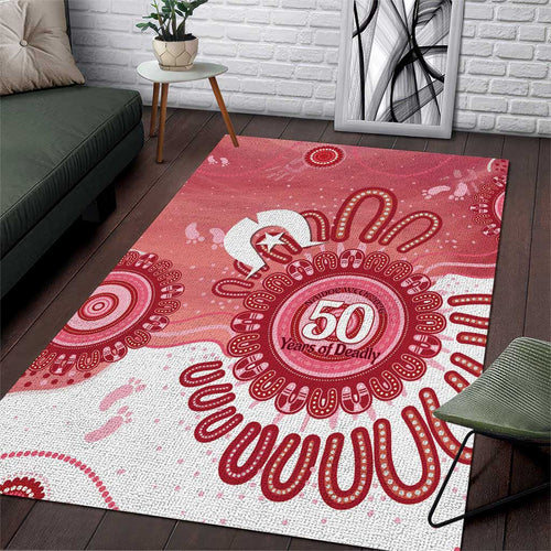 NAIDOC Week 2026 Area Rug 50 Years Deadly Dhari Pink Aboriginal Art