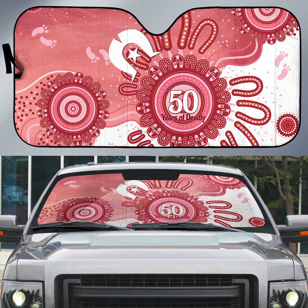 NAIDOC Week 2026 Auto Sun Shade 50 Years Deadly Dhari Pink Aboriginal Art