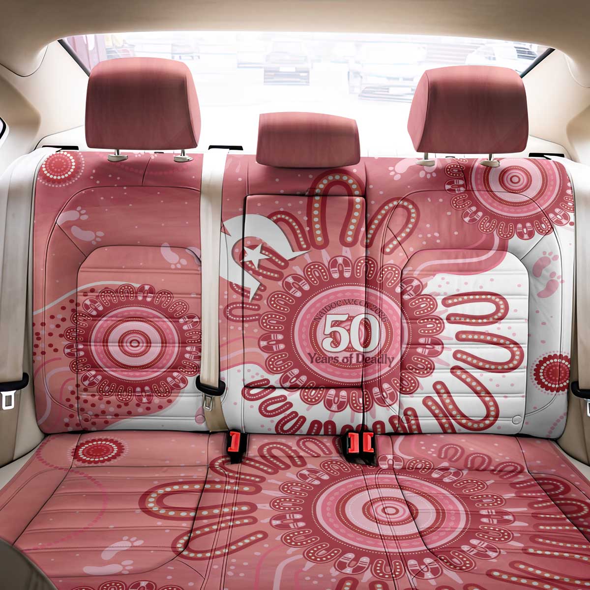 NAIDOC Week 2026 Back Car Seat Cover 50 Years Deadly Dhari Pink Aboriginal Art