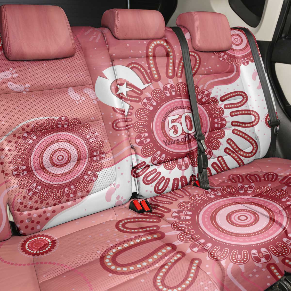 NAIDOC Week 2026 Back Car Seat Cover 50 Years Deadly Dhari Pink Aboriginal Art