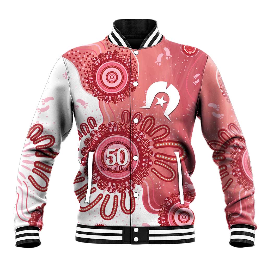 NAIDOC Week 2026 Baseball Jacket 50 Years Deadly Dhari Pink Aboriginal Art