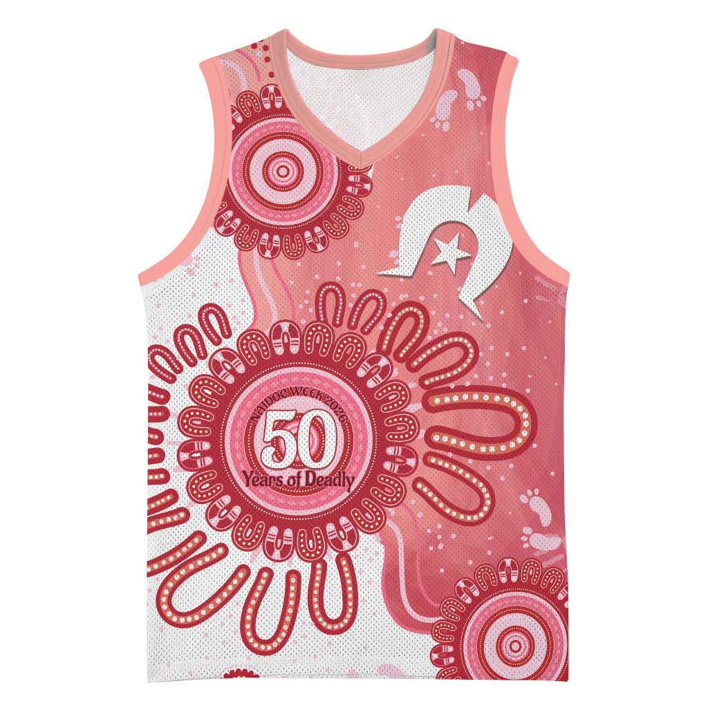 NAIDOC Week 2026 Basketball Jersey 50 Years Deadly Dhari Pink Aboriginal Art
