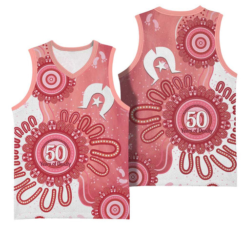 NAIDOC Week 2026 Basketball Jersey 50 Years Deadly Dhari Pink Aboriginal Art