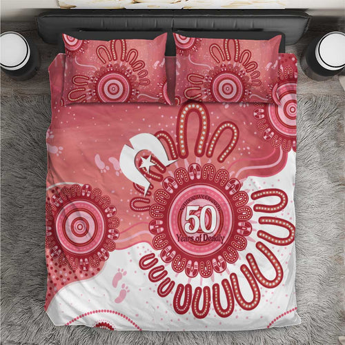 NAIDOC Week 2026 Bedding Set 50 Years Deadly Dhari Pink Aboriginal Art