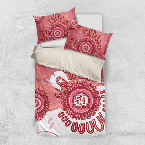 NAIDOC Week 2026 Bedding Set 50 Years Deadly Dhari Pink Aboriginal Art