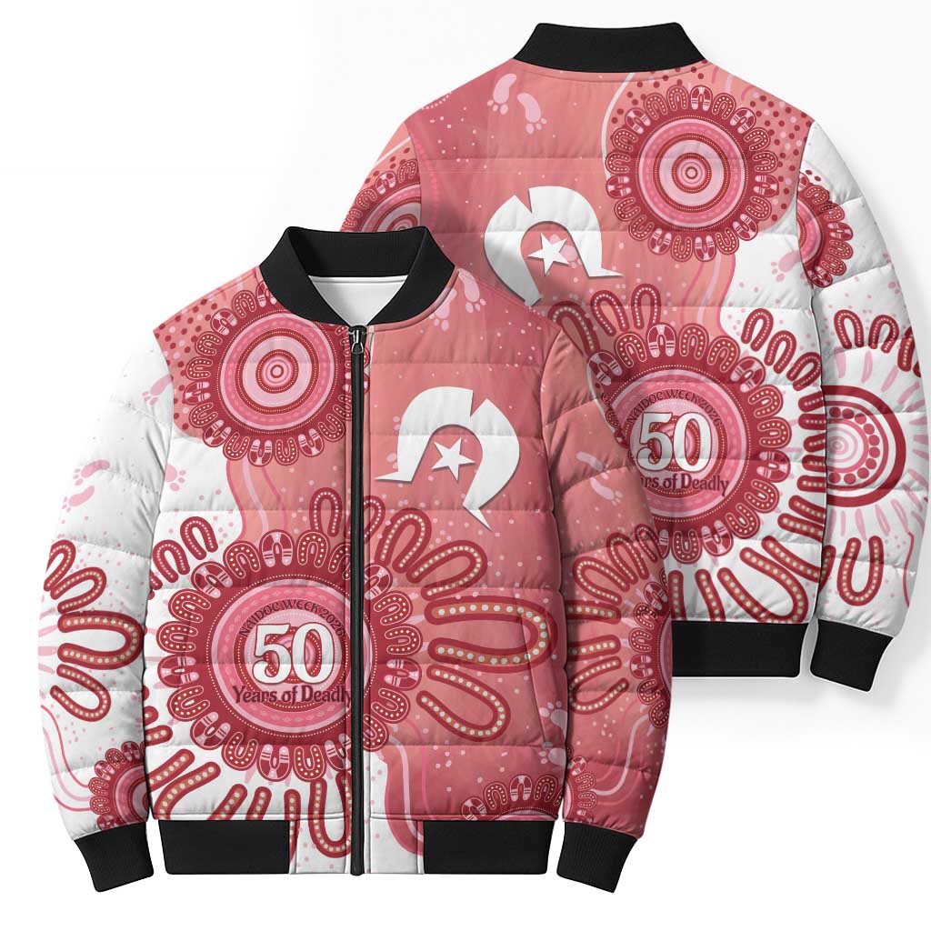 NAIDOC Week 2026 Bomber Puffer Jacket 50 Years Deadly Dhari Pink Aboriginal Art