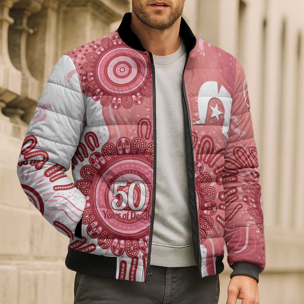 NAIDOC Week 2026 Bomber Puffer Jacket 50 Years Deadly Dhari Pink Aboriginal Art