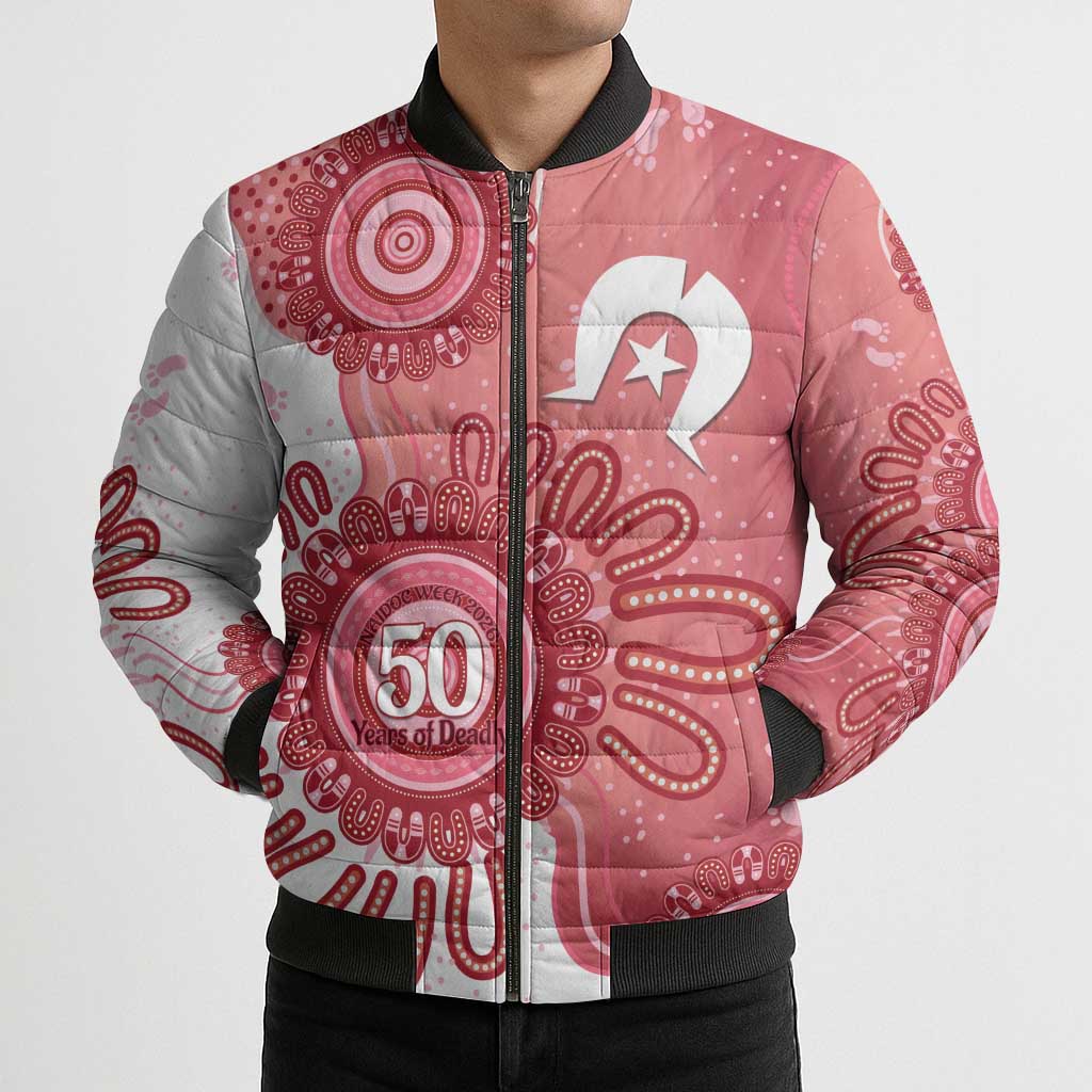 NAIDOC Week 2026 Bomber Puffer Jacket 50 Years Deadly Dhari Pink Aboriginal Art