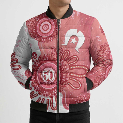 NAIDOC Week 2026 Bomber Puffer Jacket 50 Years Deadly Dhari Pink Aboriginal Art
