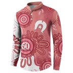 NAIDOC Week 2026 Button Sweatshirt 50 Years Deadly Dhari Pink Aboriginal Art