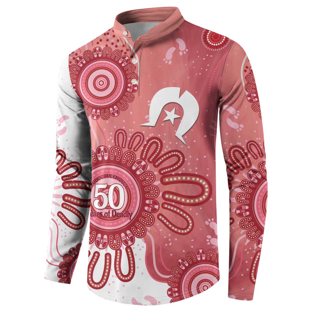 NAIDOC Week 2026 Button Sweatshirt 50 Years Deadly Dhari Pink Aboriginal Art