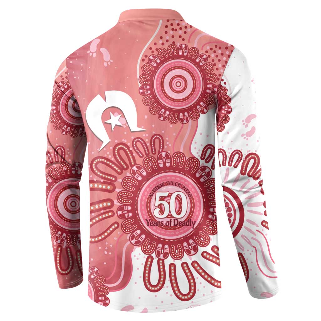 NAIDOC Week 2026 Button Sweatshirt 50 Years Deadly Dhari Pink Aboriginal Art
