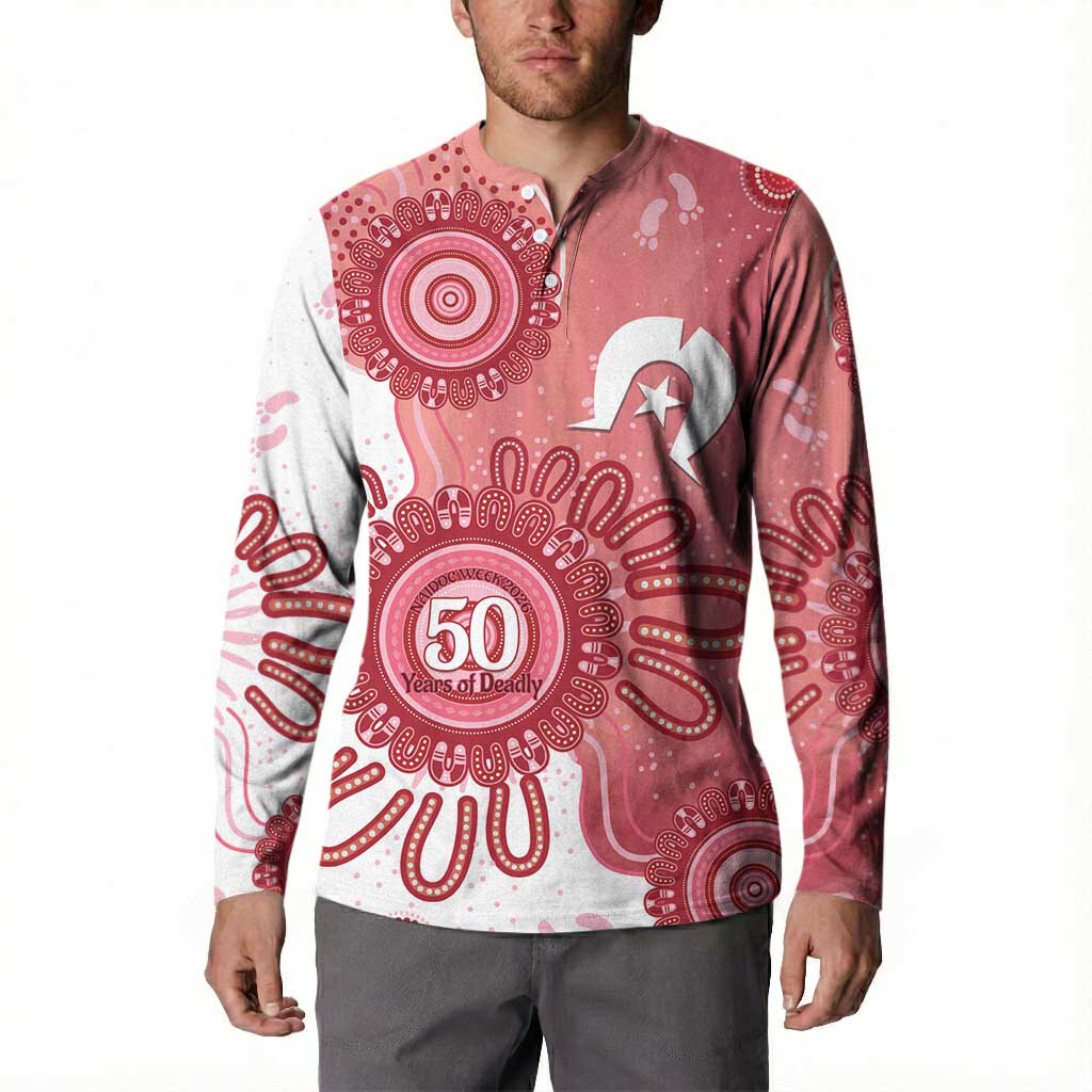 NAIDOC Week 2026 Button Sweatshirt 50 Years Deadly Dhari Pink Aboriginal Art