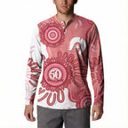 NAIDOC Week 2026 Button Sweatshirt 50 Years Deadly Dhari Pink Aboriginal Art