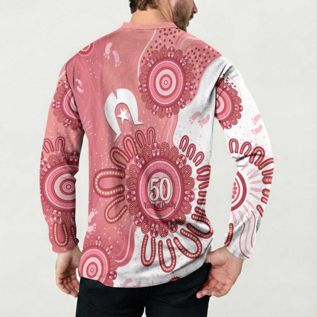 NAIDOC Week 2026 Button Sweatshirt 50 Years Deadly Dhari Pink Aboriginal Art