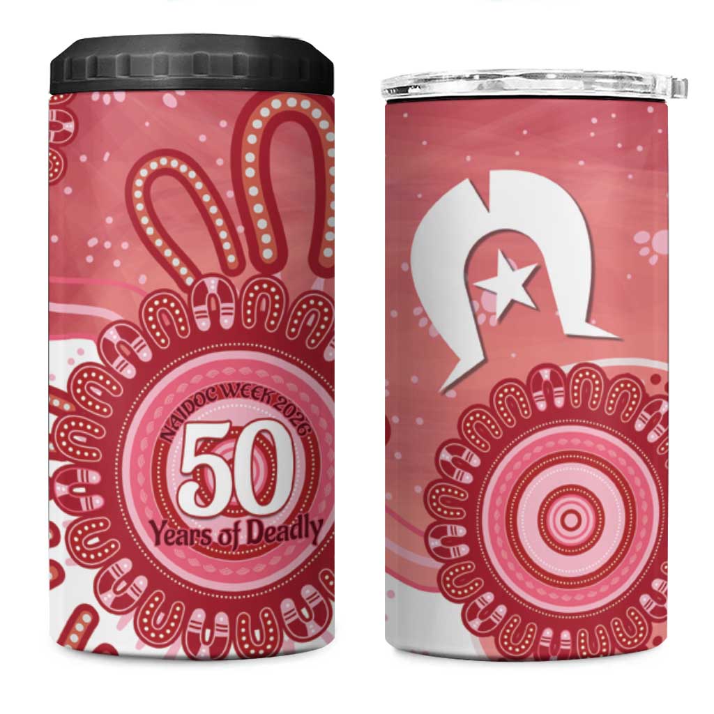 NAIDOC Week 2026 4 in 1 Can Cooler Tumbler 50 Years Deadly Dhari Pink Aboriginal Art