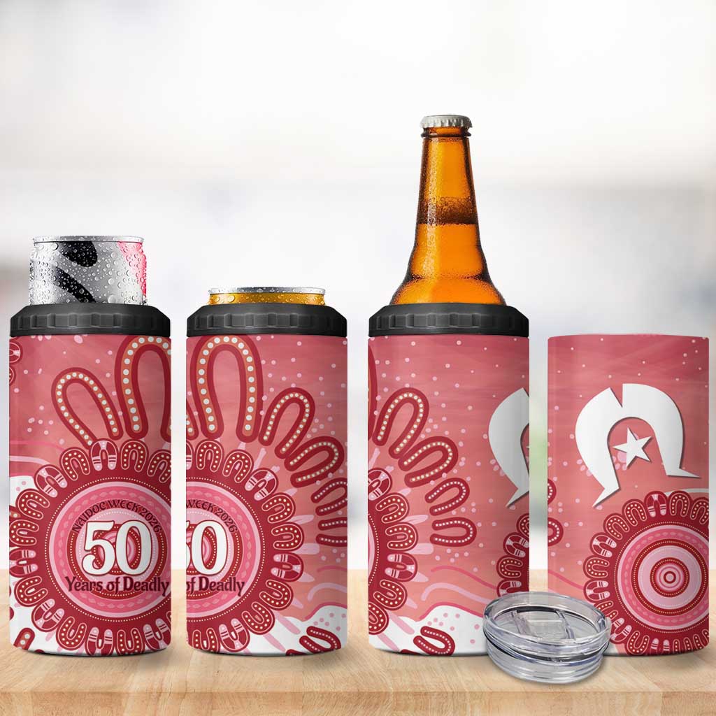 NAIDOC Week 2026 4 in 1 Can Cooler Tumbler 50 Years Deadly Dhari Pink Aboriginal Art
