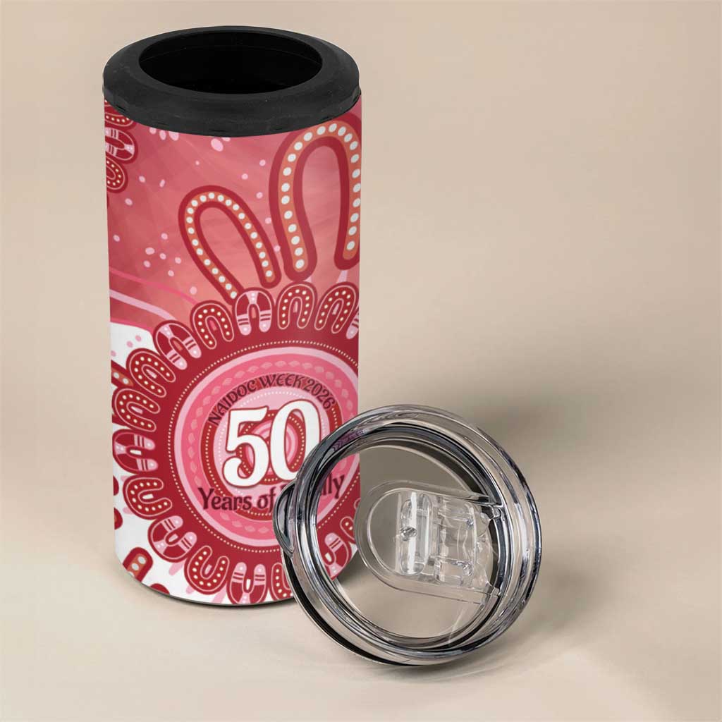 NAIDOC Week 2026 4 in 1 Can Cooler Tumbler 50 Years Deadly Dhari Pink Aboriginal Art