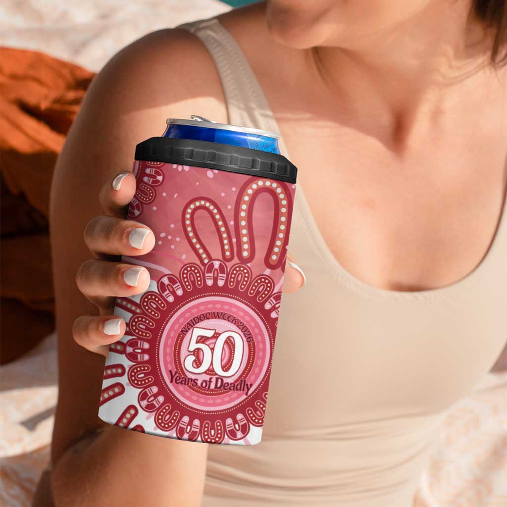 NAIDOC Week 2026 4 in 1 Can Cooler Tumbler 50 Years Deadly Dhari Pink Aboriginal Art