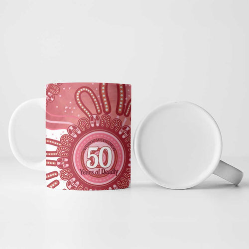 NAIDOC Week 2026 Ceramic Mug 50 Years Deadly Dhari Pink Aboriginal Art